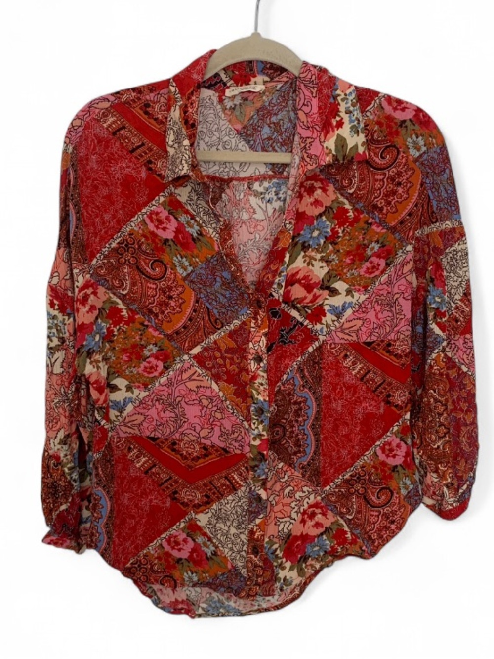 Vintage lovestitch Red Multi Patchwork Floral Button-Down Shirt